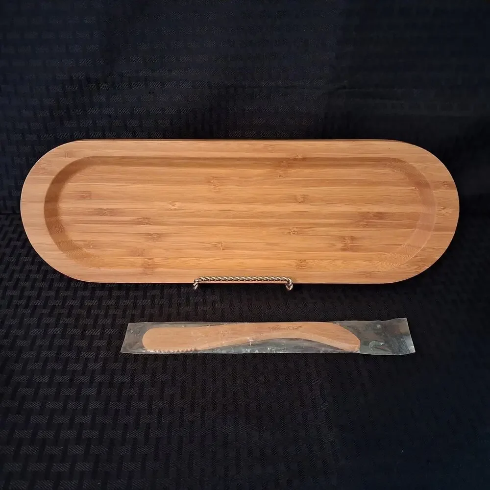 Pampered Chef Cracker Tray #2247 Bamboo Platter Serving w/ PC Bamboo Spreader